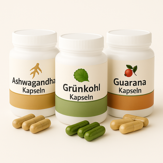 3er-Kapsel-Bundle mit Ashwagandha, Grünkohl und Guarana – pflanzlich und vegan