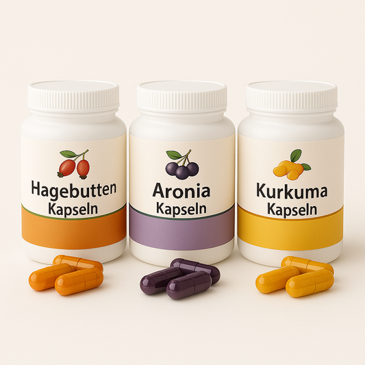 Immunstark 3er-Bundle – Aronia, Kurkuma & Hagebutte in 3×180 veganen Kapseln
