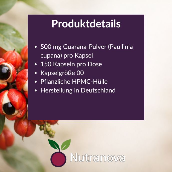 Bio-Guarana Kapseln – 150 vegane Kapseln mit 500 mg Guarana-Pulver